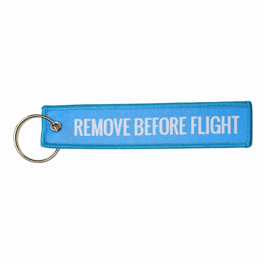 Remove Before Flight Safety Streamer Keychain (Color: Blue)