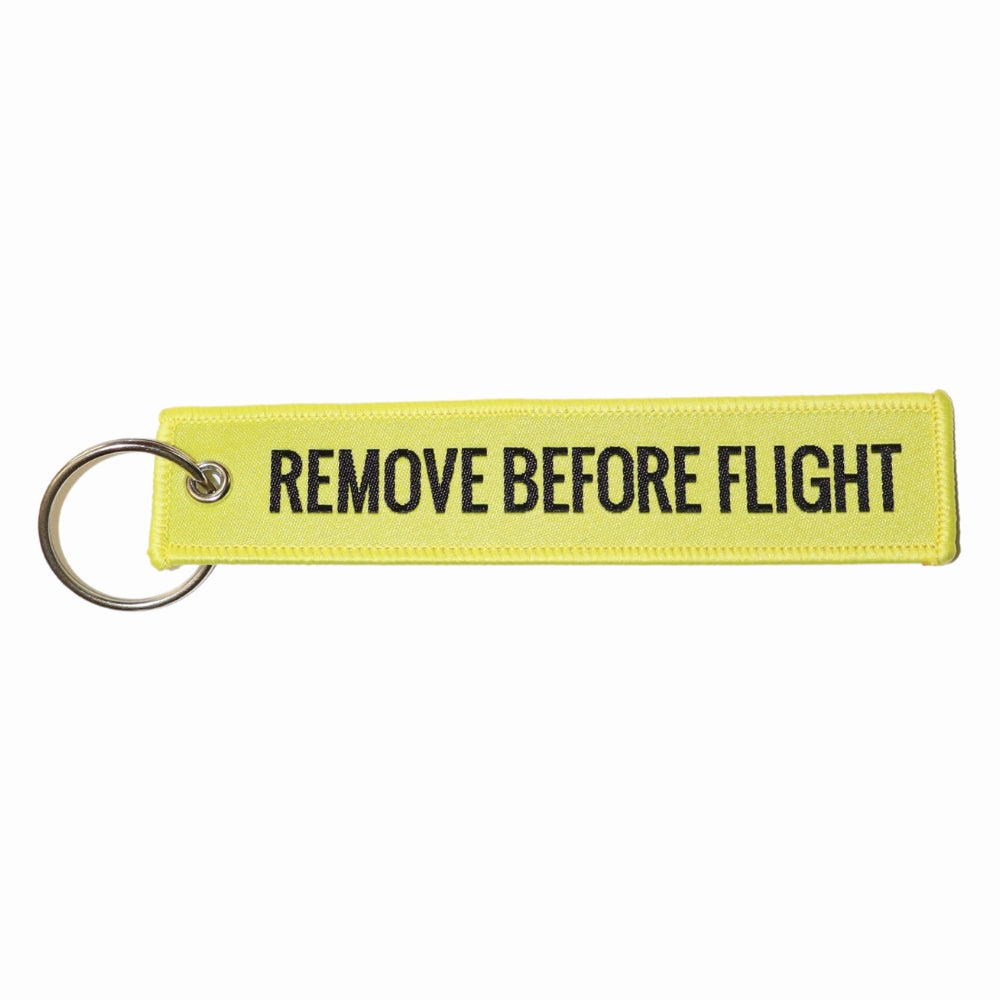 Remove Before Flight Safety Streamer Keychain (Color: Yellow)