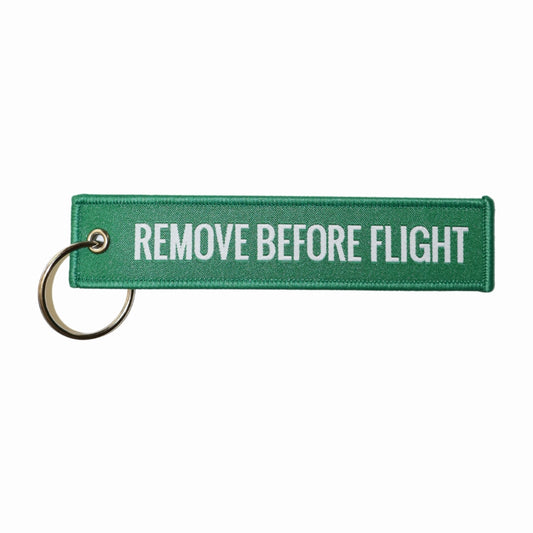 Remove Before Flight Safety Streamer Keychain (Color: Green)